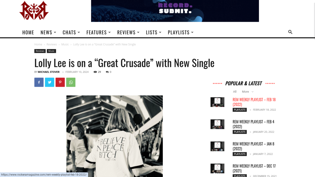 Rock Era Magazine Reviews Lolly Lee’s “Great Crusade”